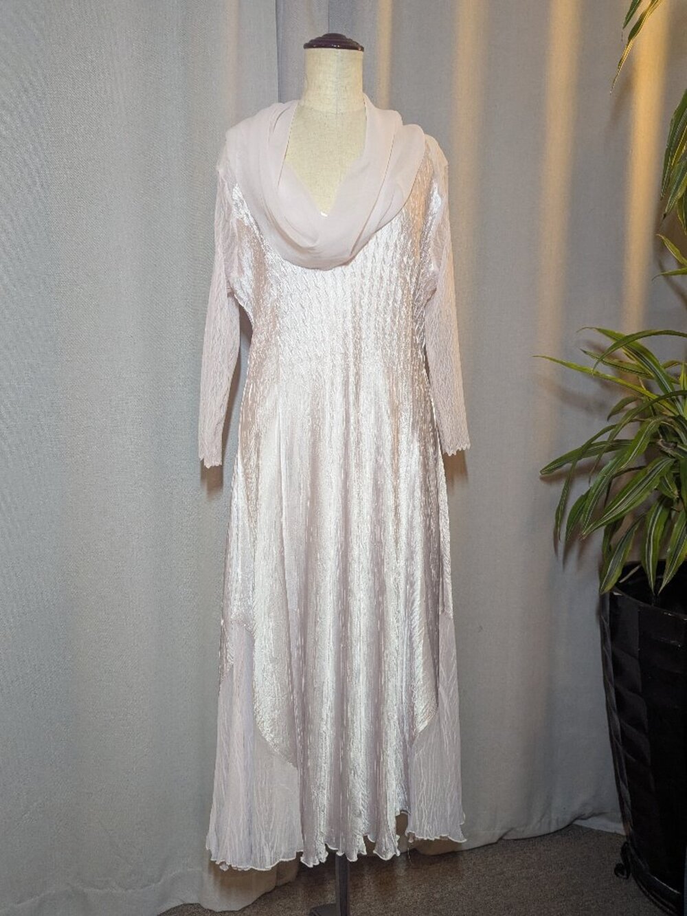 Komarov Pink Dress Midi Long Sheer Long Sleeves XL
